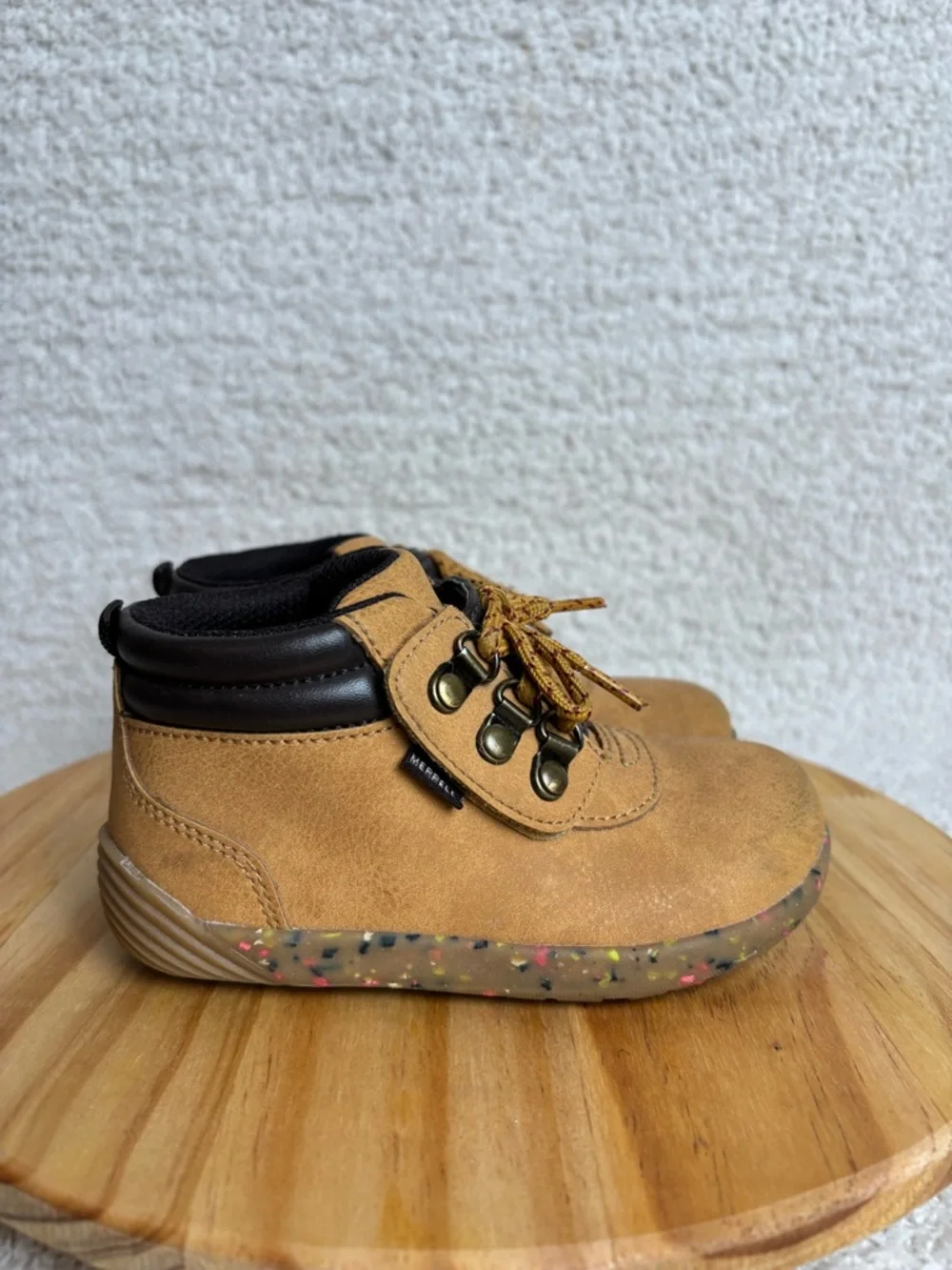 Merrell Boots Toddler 8M Bare Steps 2.0 Leather Hook and Loop in Brown
